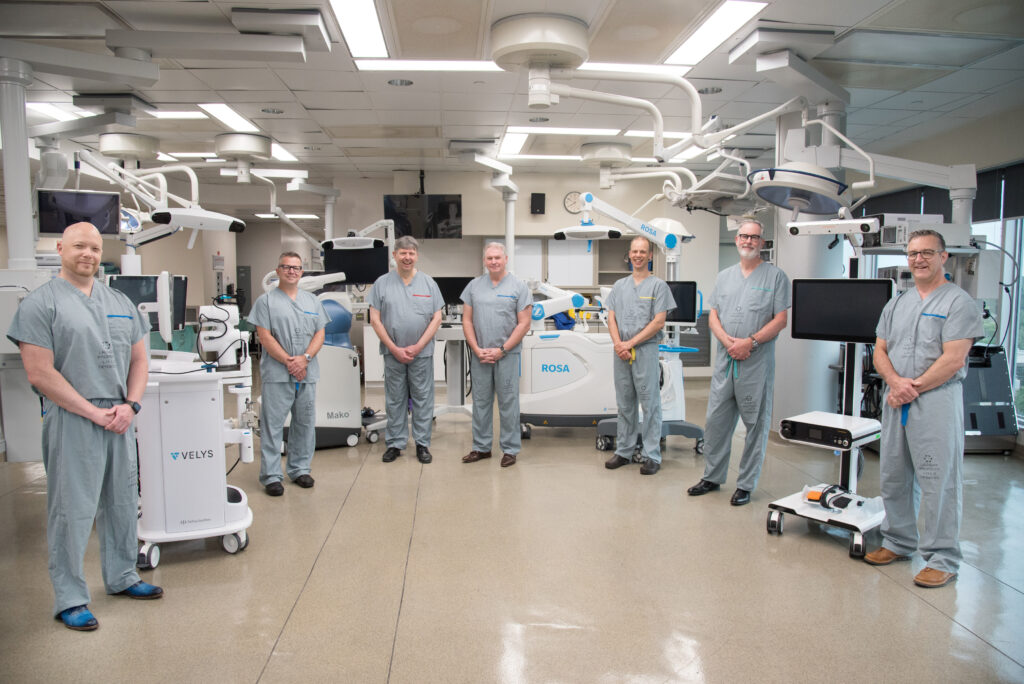 From left to right: Dr. James Howard, Dr. Edward Vasarhelyi, Dr. Emil Schemitsch, Dr. Steven MacDonald, Dr. Brent Lanting, Dr. Richard McCalden and Dr. Douglas Naudie, Associate Scientists at LHSCRI and Surgeons at LHSC. 