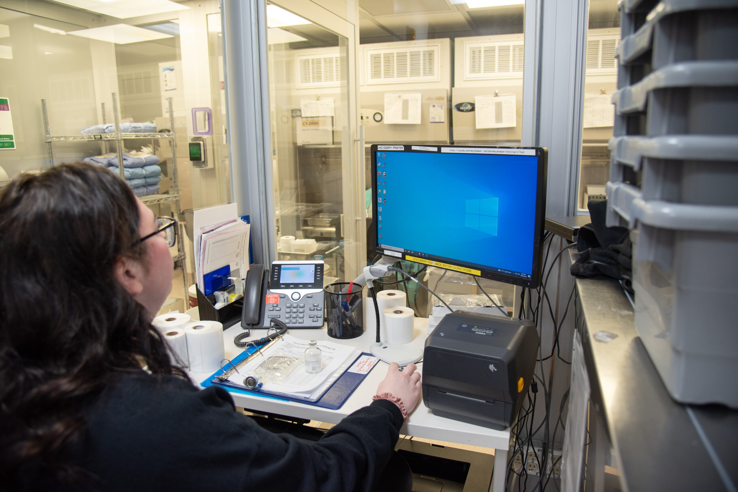Claudia Hildebrant, a pharmacy technician at LHSC's University Hospital works behind the scenes to prepare medications for distribution to various inpatients across the organization in 2025.