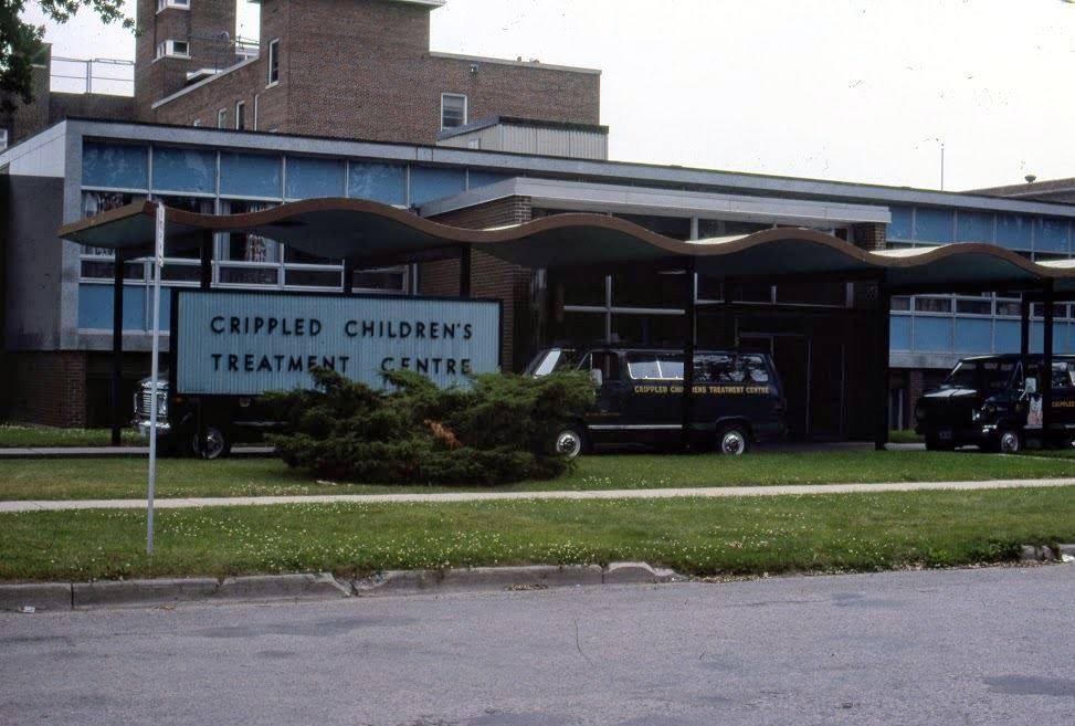 A photo of London and District Crippled Children’s Treatment Centre in the 1970s, prior to the building’s demolition and the relocation of services to LHSC’s Victoria Hospital site at Commissioners Road and Wellington Road.