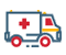 Cartoon icon of an ambulance in white, gray, red, and yellow.