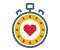 Cartoon icon of a stopwatch in white, gray, and yellow with a red heart in the center.
