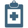 Icon with clipboard with medical cross symbol.