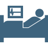 Icon with patient in hospital bed with heartbeat on screen.