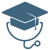 Graduation cap with stethoscope icon.