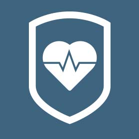 Heartbeat icon in a shield.