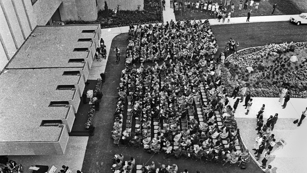 Photograph of crowd gathered to celebrate the opening of University Hospital