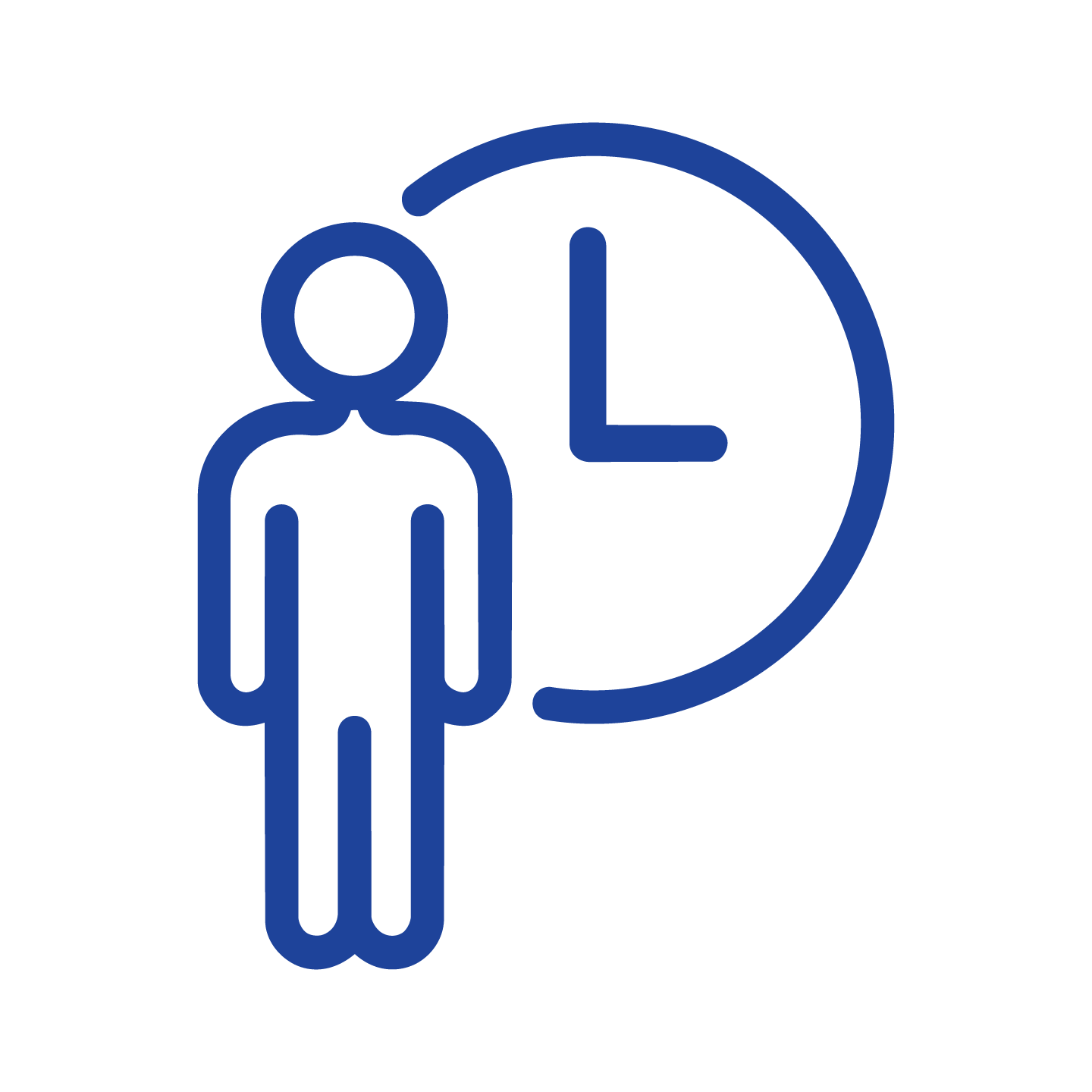 Icon of a human standing in front of a clock