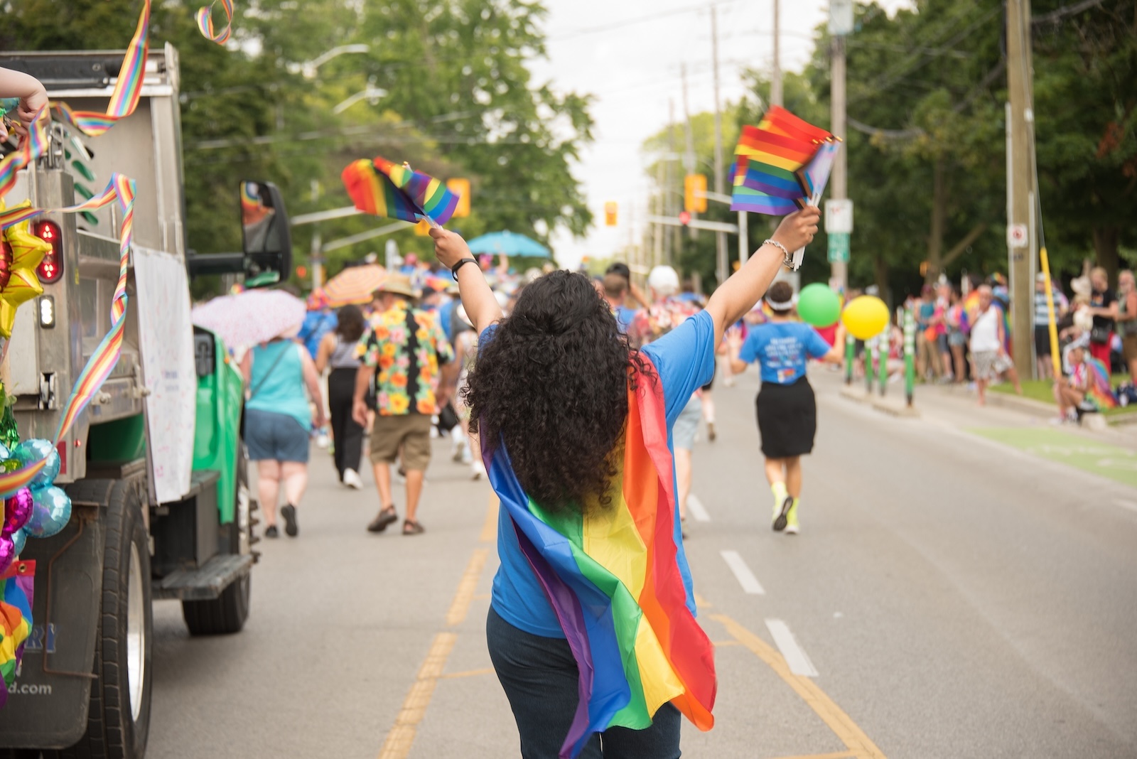 A member of Team LHSC celebrates at the 2024 London Pride Parade