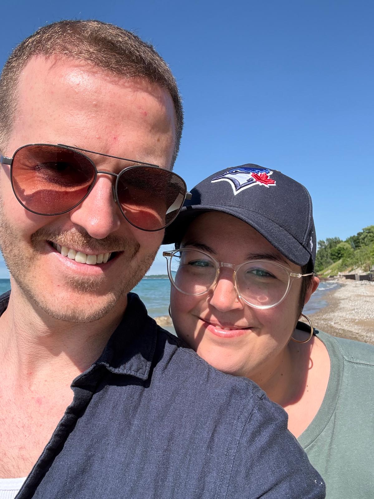 A selfie of Julide and her partner Benjamin at the beach