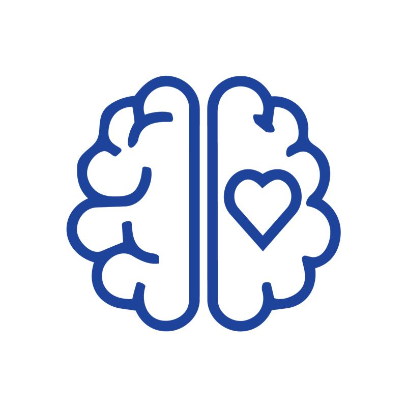 Icon of a brain with a heart in the left hemisphere of the brain.