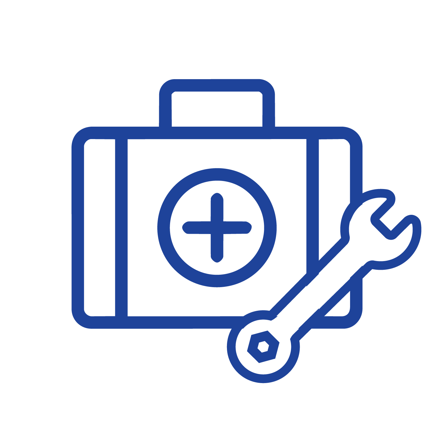 Icon of a suitcase with a "+" symbol behind a wrench.