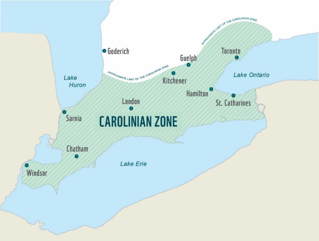 The Carolinian Zone area across southwestern Ontario