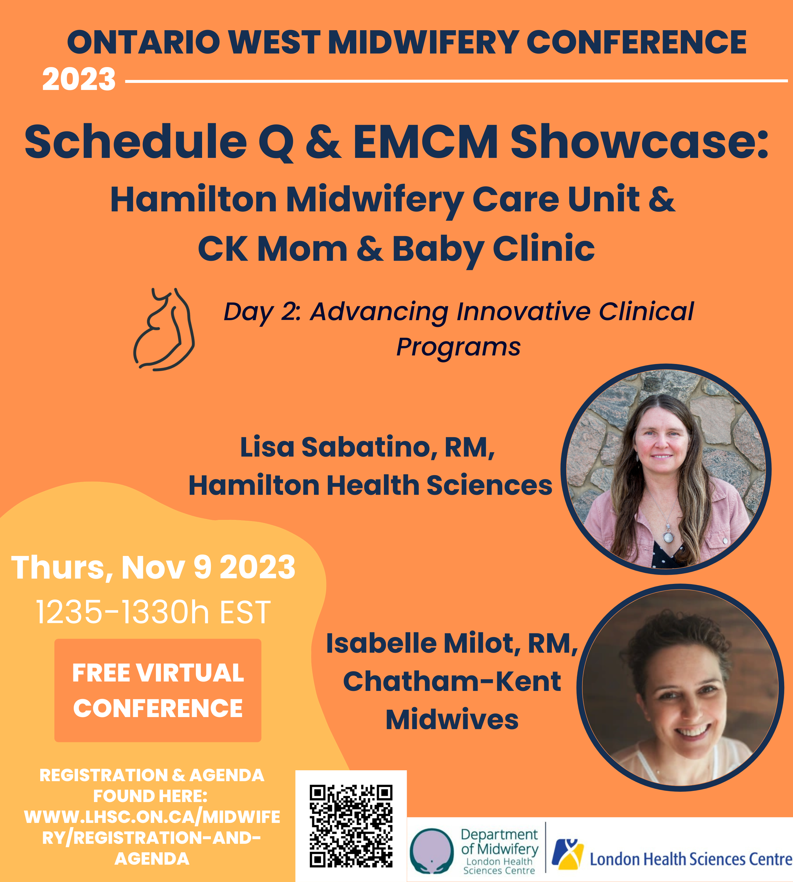 Poster for Schedule Q & EMCM Showcase: Hamilton Midwifery Care Unit & CK Mom & Baby Clinic Virtual Event