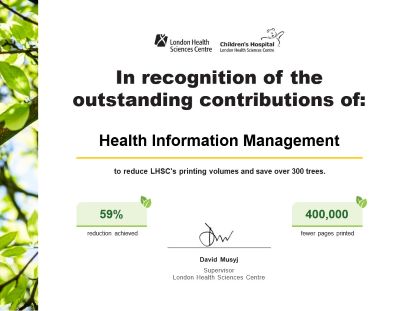 Health Information Management's print reduction statistics. 