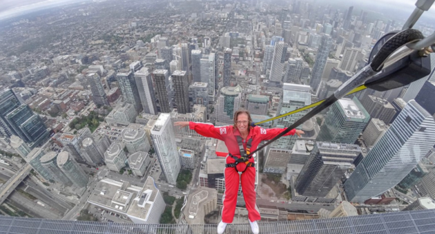 Kathleen doing the CN Tower EdgeWalk