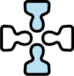 Icon of four heads pointed together forming a cross.