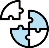 Icon of four puzzle pieces coming together to form a heart.