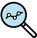 Icon of magnifying glass with graph points in the centre of the lens