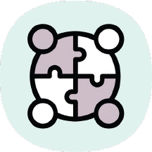 Icon or people shaped like puzzle pieces fitting together to create a full circle.