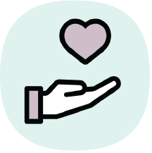 Icon of a hand holding a heart.
