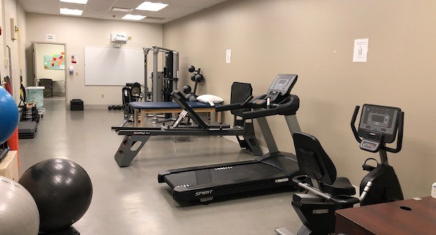 Exercise equipment inside the clinic space