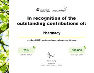 Pharmacy's print reduction statistics. 