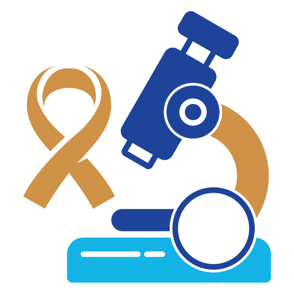 Icon of a microscope and a gold ribbon.