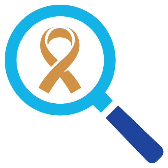 Icon of a magnifying glass with a gold ribbon in the centre of the glass.