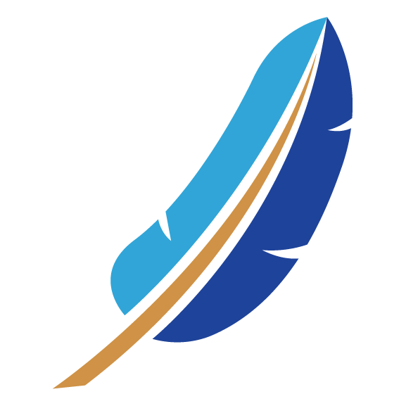 Icon of a blue and gold feather.