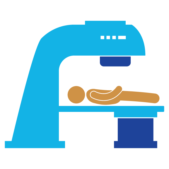 Graphic of an individual laying in a radiation machine receiving radiation therapy. 