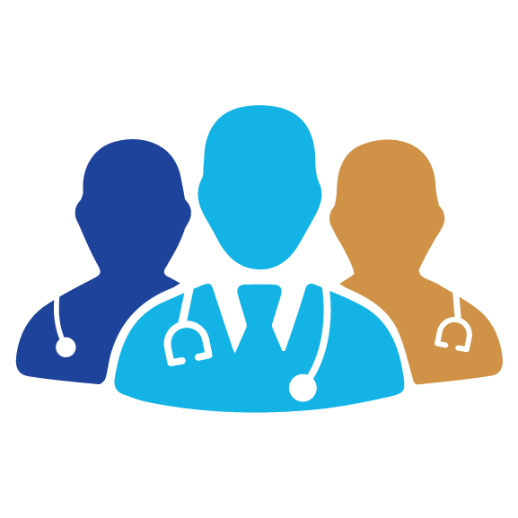 Icon of three doctors wearing stethoscopes.