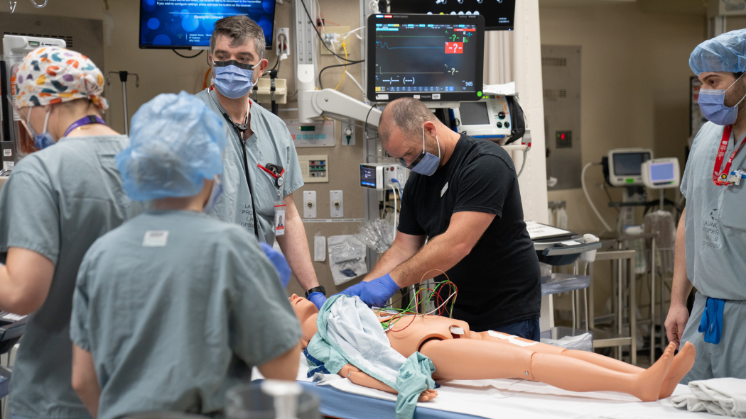Members of Team LHSC participate in a trauma simulation in the Emergency Department at Victoria Hospital and Children’s Hospital.