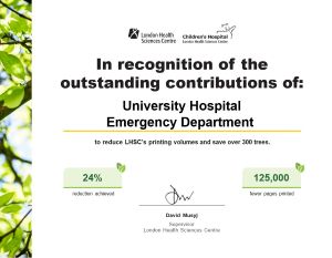 University Hospital Emergency Department's print reduction statistics.