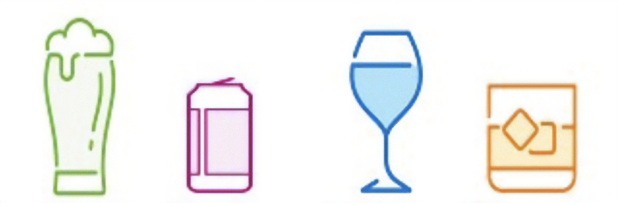 Beer, cooler, wine glass, prepared spirits