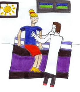 Child drawing of patient being seen by a doctor