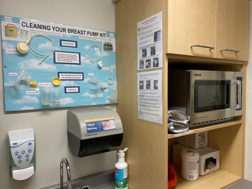 Breast pump sterilization area in the NICU