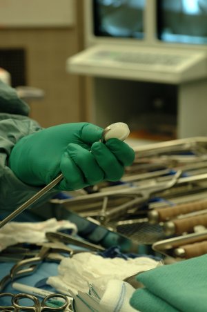 Shot of the plastic core of the artificial disc before it's placed inside a patient