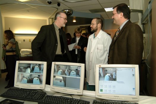 Dr. Michael Strong, LHSC Chief of Neurology and Co-Chair of Clinical Neurological Sciences, Dr. Andrew Parrent, LHSC Neurosurgeon, and Dr. Samuel Wiebe, Neurologist and Director of LHSC's Epilepsy Unit, at the reopening celebration of LHSC's epilepsy unit.