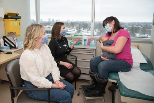 TIME Program midwives Annie Latham, RM, and Lauren Columbus, RM with patient Allison Ziestma and baby Sawyer 