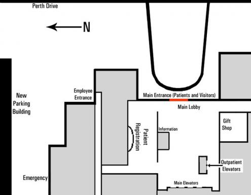 Map of Main Lobby of University Hospital, LHSC, London, Ontario, Canada