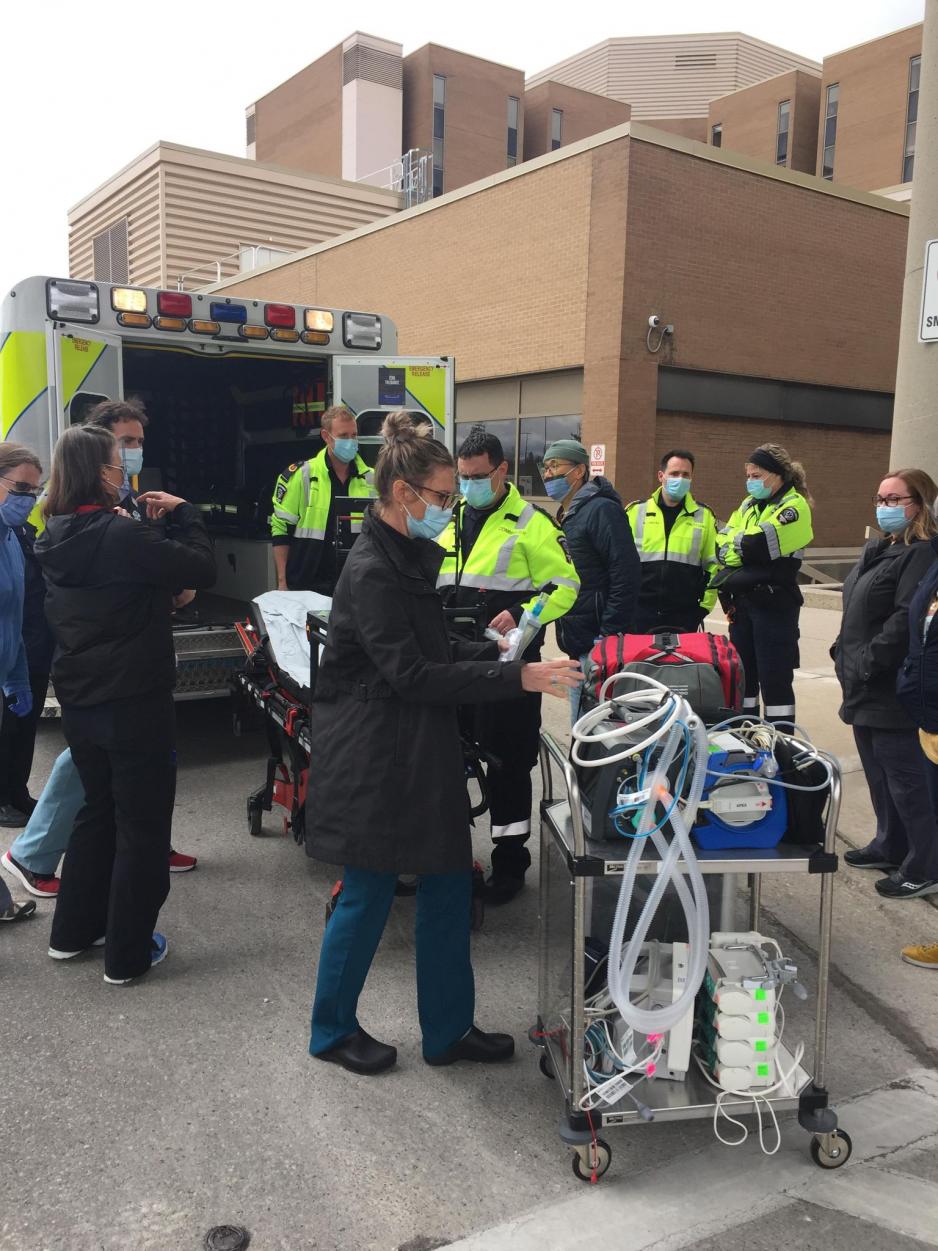The critical care transport team performing a test run.