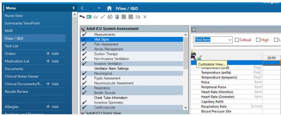 Customize Vital Signs