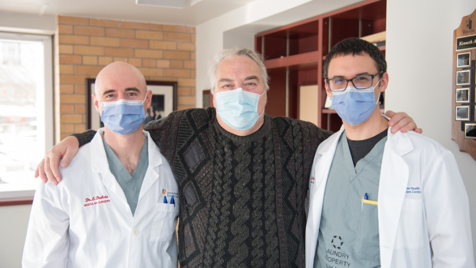 Left to Right: Dr. Luc Dubois, Vascular Surgeon, London Health Sciences Centre, Jeff Pitman, patient, Dr. John Landau, Vascular Surgeon, London Health Science Centre