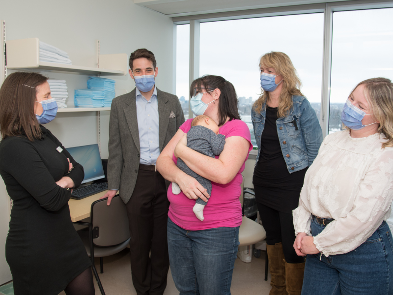 (From left to right: Annie Latham, Registered Midwife, Lauren Columbus, Registered Midwife and patient Allison and Baby Sawyer Zietsma) 