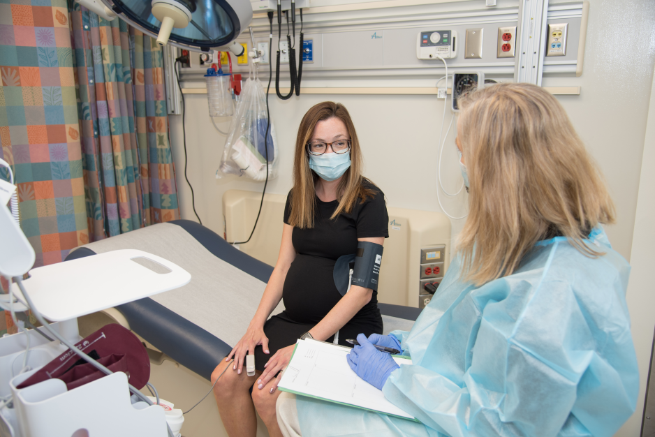 A photo of patient Samantha Langlois and Tracy Gooyers, Nurse Case Manager, at a routine check-up at the Adult Cystic Fibrosis Clinic at LHSC