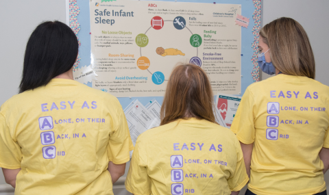 Image of London Health Sciences Centre staff wearing safe sleep t-shirts