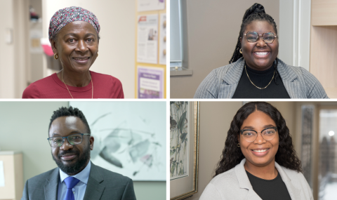 A collage of four portraits of Black members of Team LHSC: Hilreth Jackson, Destiny Jackson, Dr. Jedrin Ngungu and Naomi Esume