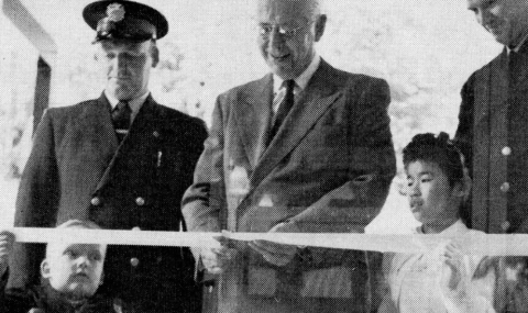 On June 17, 1959, Ontario Premier Leslie M. Frost officially opened the London and District Crippled Children’s Treatment Centre — later renamed Thames Valley Children’s Centre (TVCC) — becoming the first rehabilitation centre of its kind in Ontario.