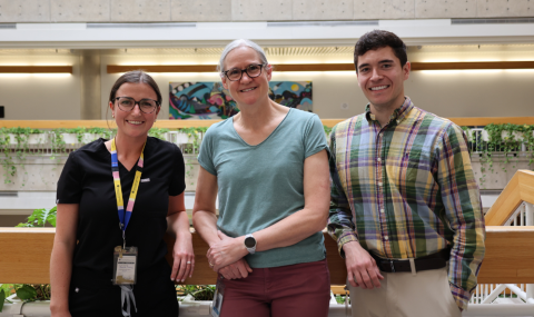 From left: Jennifer Murray (Nurse Practitioner, Cancer Care), Catherine Bond-Mills (Pharmacist, Pharmacy – Oncology and Renal), and Spencer Martin (Manager, Pharmacy – Oncology and Renal) in the Verspeeten Family Cancer Centre 