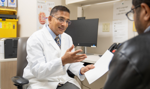 Above: Dr. Amit Garg, nephrologist and researcher at LHSCRI, Western University, and ICES, in a renal clinic at LHSC. 